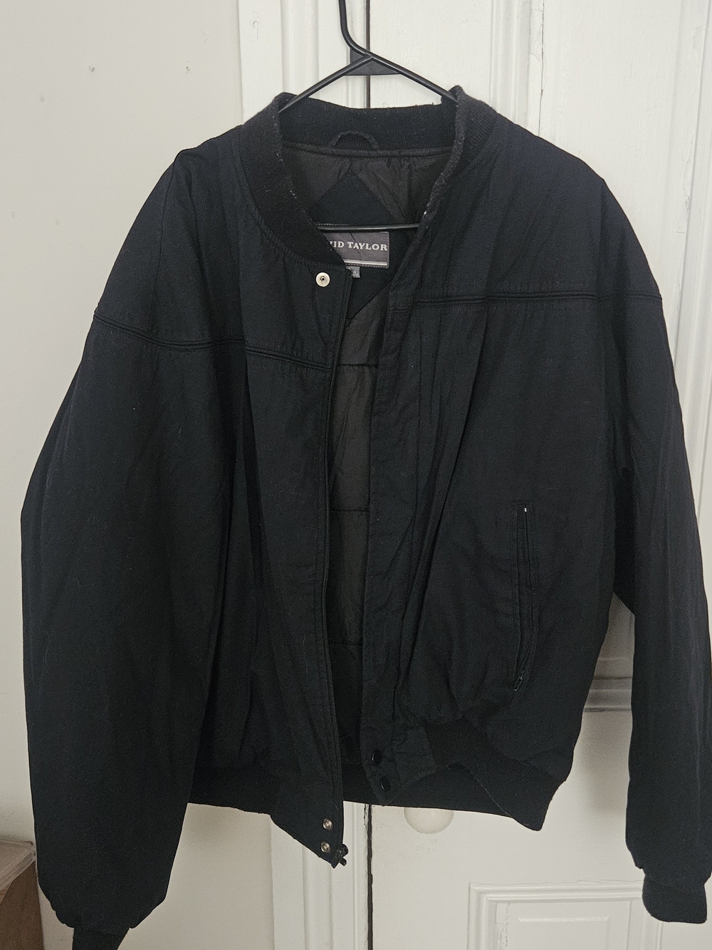 David Taylor Black Men's L Bomber Jacket with Ribbed Trim